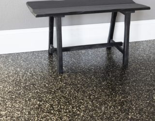 black flaked garage floor coating with black table